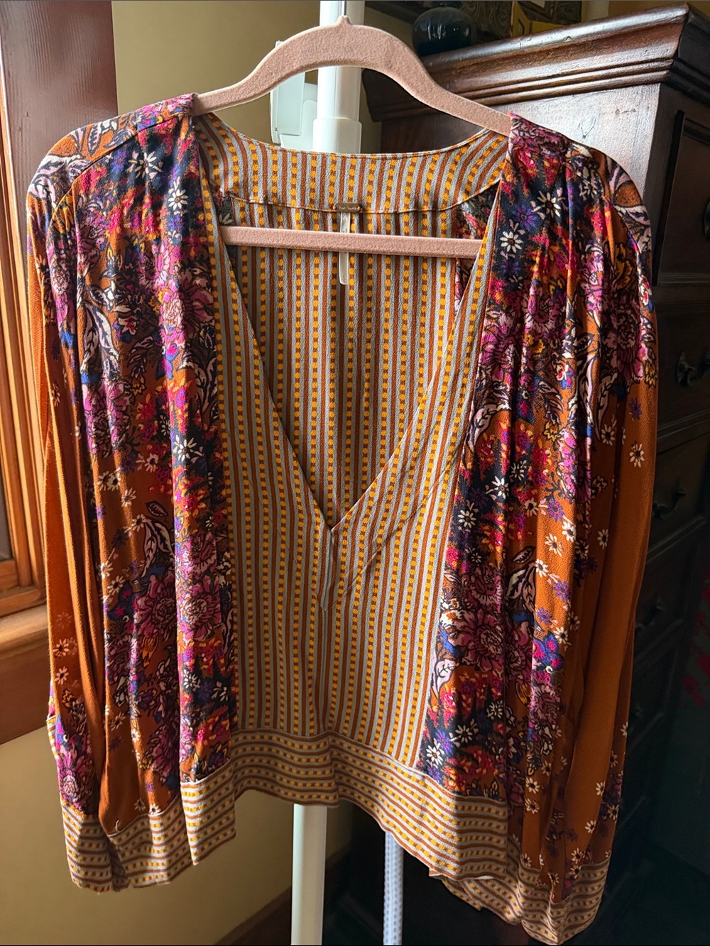 Free People Rust Floral V-neck Blouse